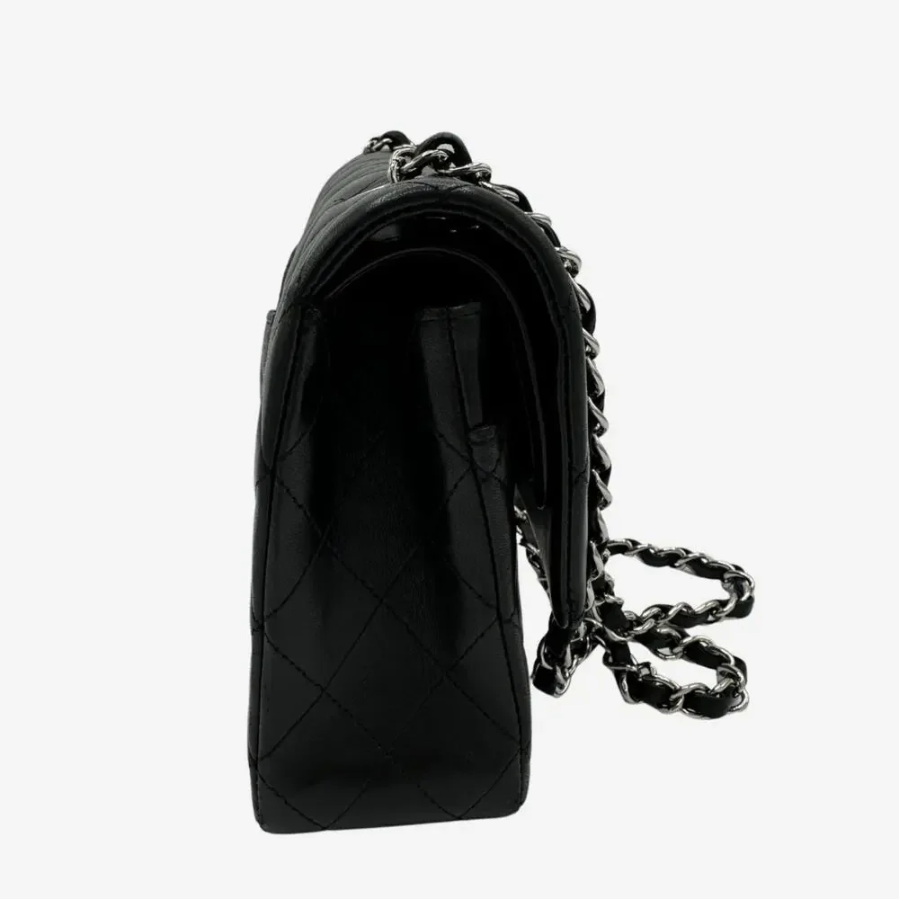 AUTHENTIC Chanel Medium Double Flap Black Lambskin w Silver Hardware from 2012 - Picture 6 of 15